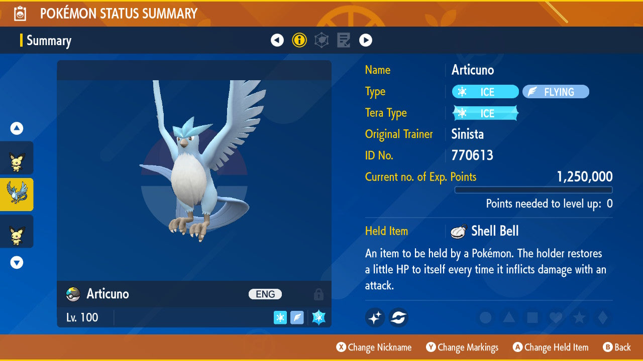 Pokemon Scarlet and Violet Shiny Articuno 6IV-EV Trained